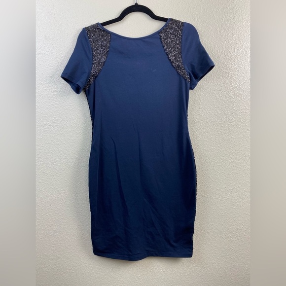 Reiss Amber Sequin Back Navy Cocktail Short Sleeve Wedding Guest Party Dress 6 - Picture 3 of 13